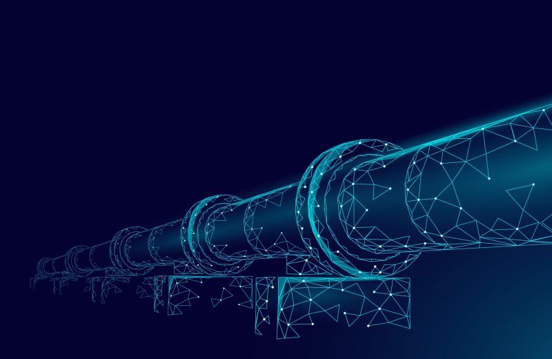 Oil pipeline low poly business concept. Finance economy polygonal petrol production. Petroleum fuel industry transportation line connection dots blue vector illustration art